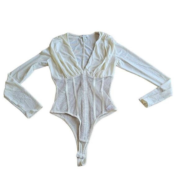 Privy womens Sz S Cream mesh fish net bodysuit top - Picture 1 of 6